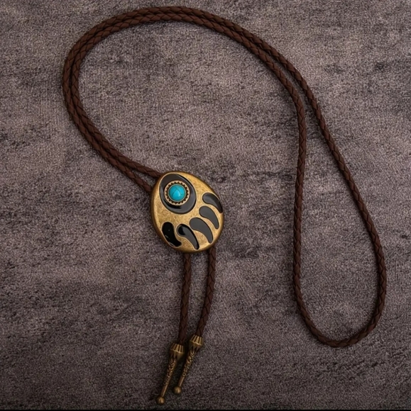 New Turqouise color leather 40" bolo tie Black Stone Available - Picture 3 of 3